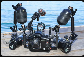 Underwater video lighting and camera equipment arranged for rental